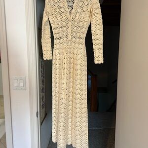 Handmade Vintage Cream Crochet Long Sleeve Dress